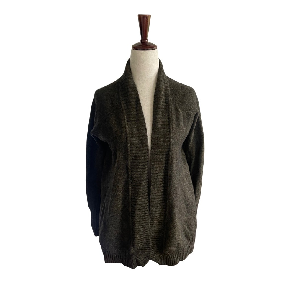Kinross Cashmere Olive Green Open Front Cable Knit Cardigan Small Quiet Luxury